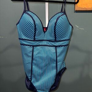 Brand New Spanx Striped Swim X Swimsuit-Blue in color - Size 16